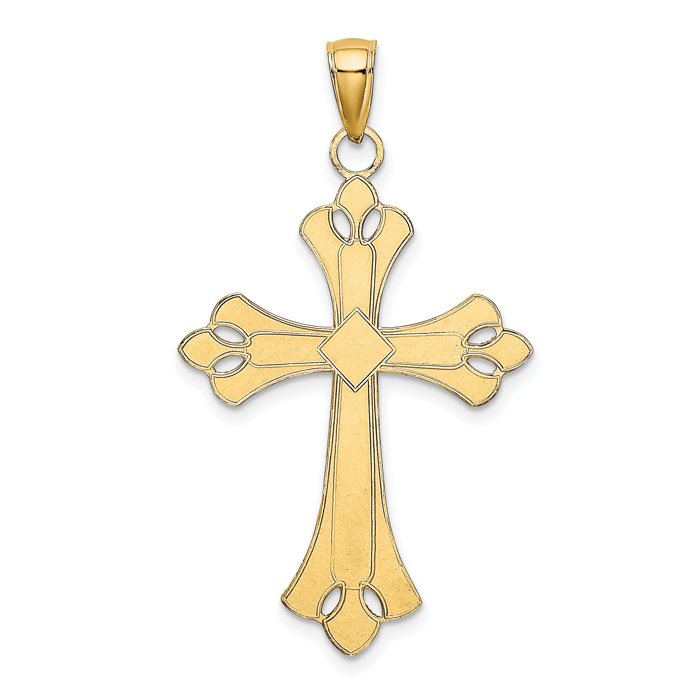 14K W/ Rhodium Scalloped Edges Cross Charm