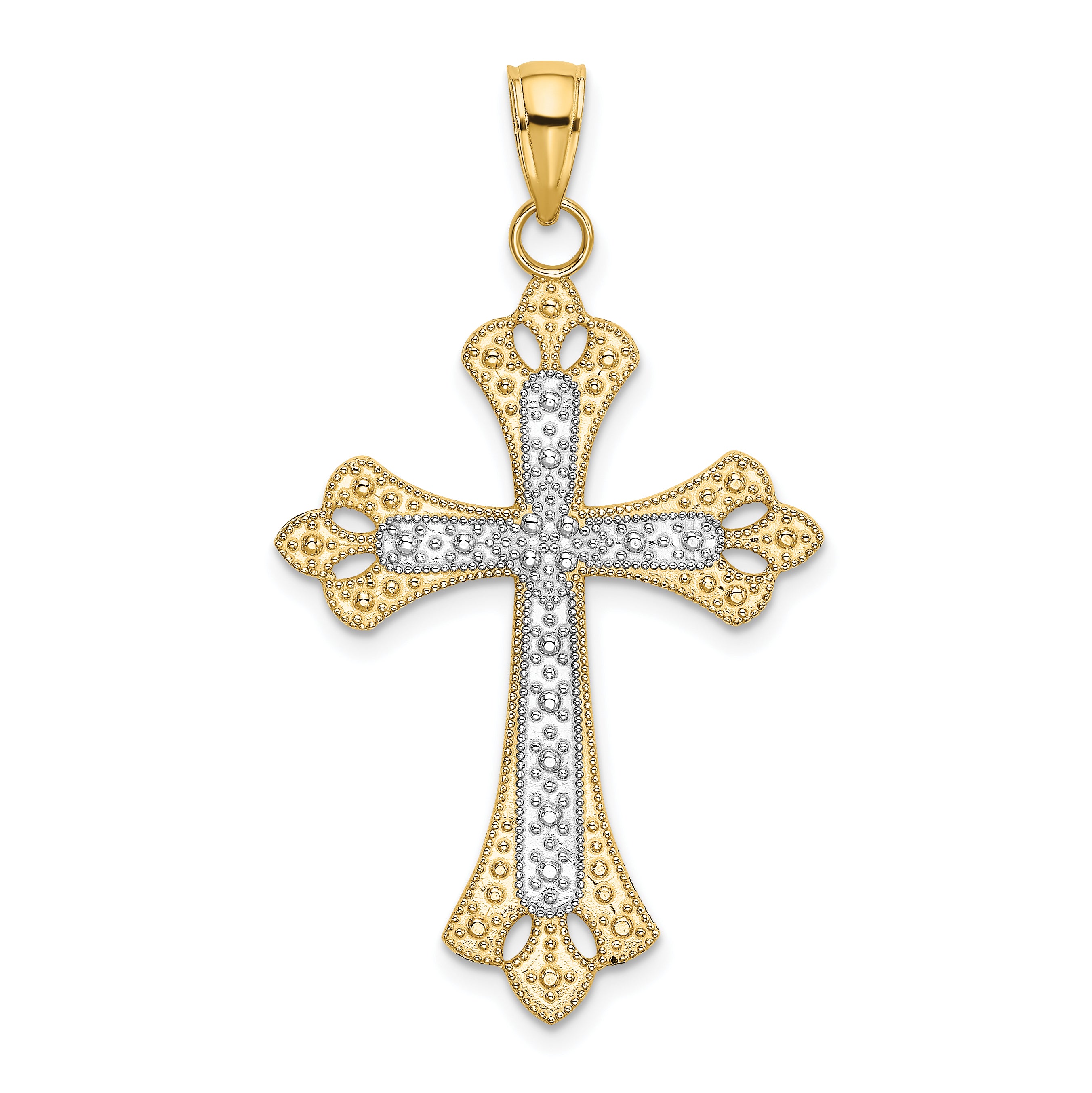 14K W/ Rhodium Scalloped Edges Cross Charm