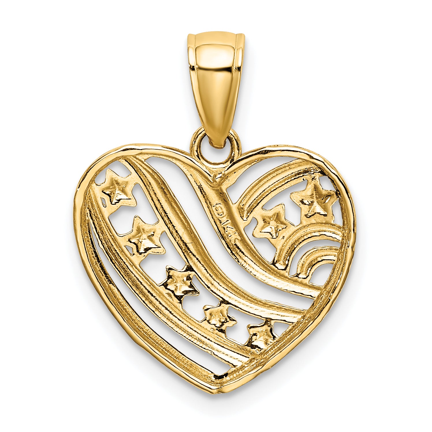 14k w/Rhodium Stars and Stripes Heart Charm