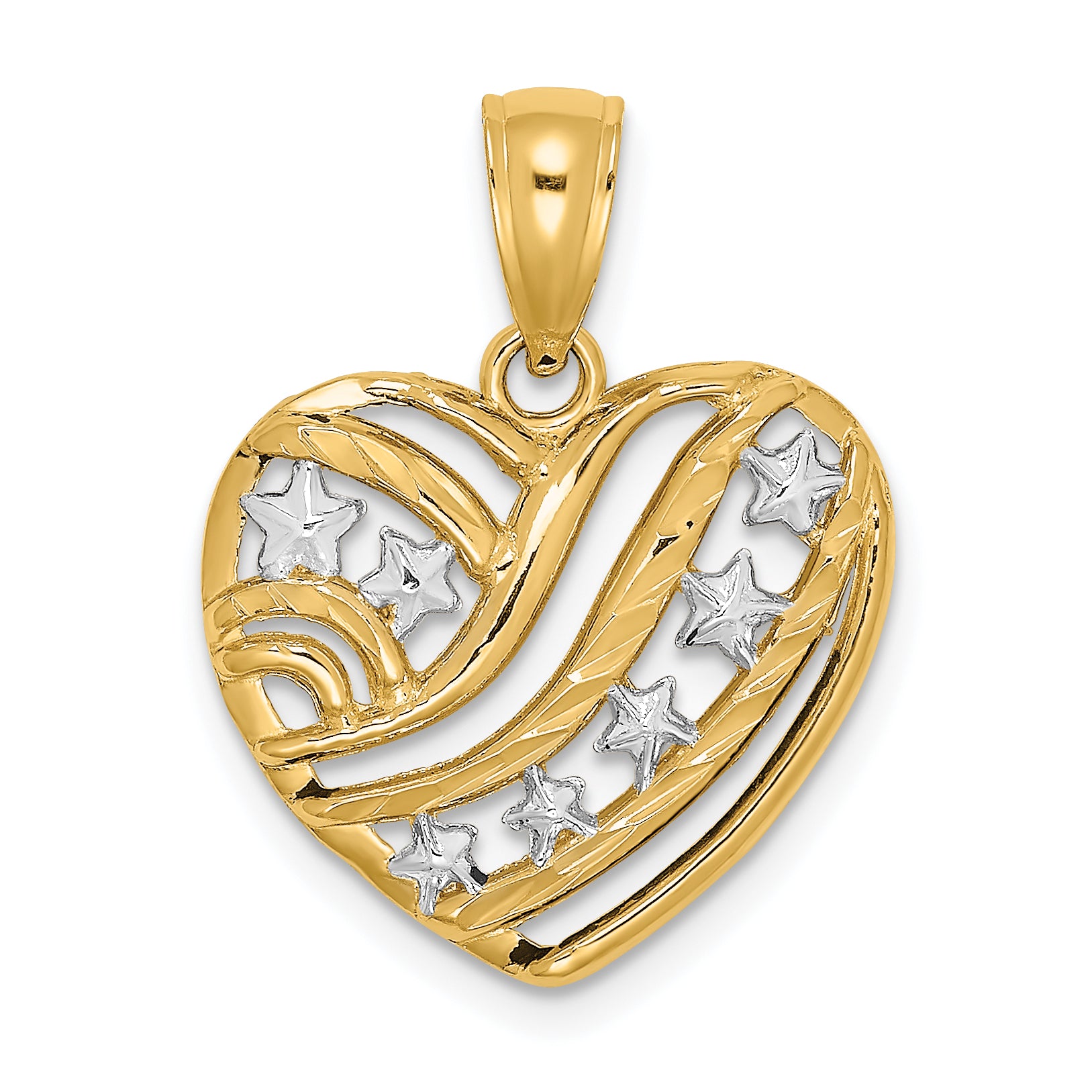 14k w/Rhodium Stars and Stripes Heart Charm
