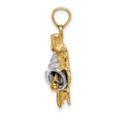 14k Two-Tone 3-D Christmas Bell and Holly Charm