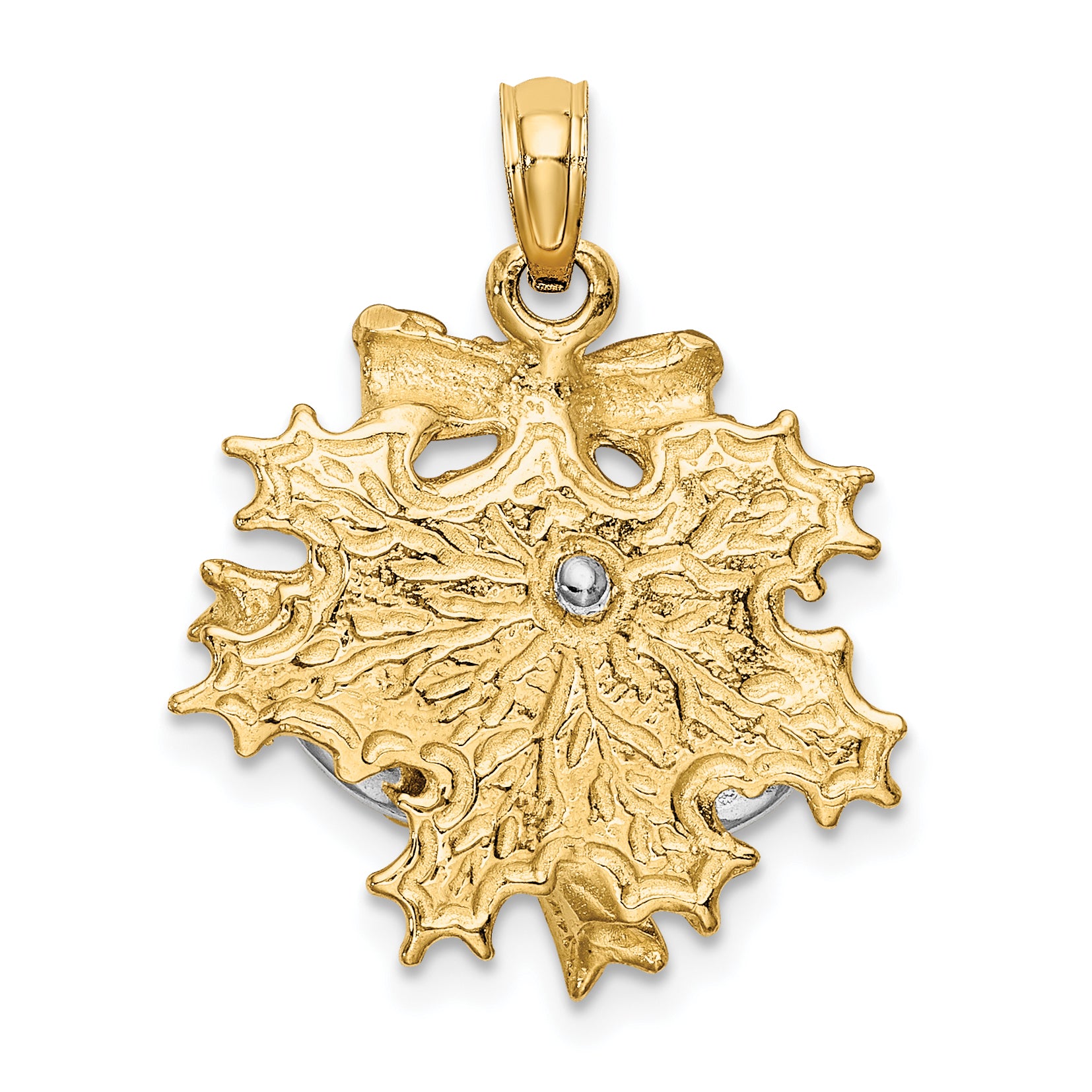 14k Two-Tone 3-D Christmas Bell and Holly Charm