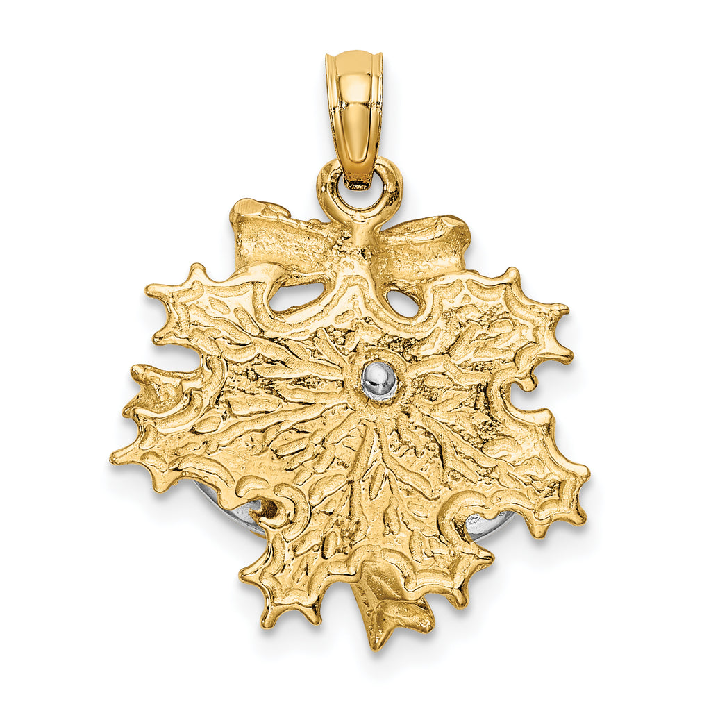 14k Two-Tone 3-D Christmas Bell and Holly Charm