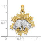 14k Two-Tone 3-D Christmas Bell and Holly Charm