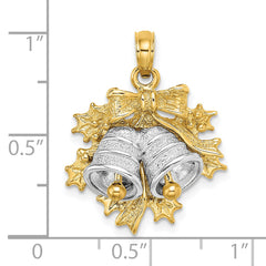 14k Two-Tone 3-D Christmas Bell and Holly Charm