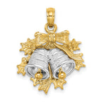 14k Two-Tone 3-D Christmas Bell and Holly Charm