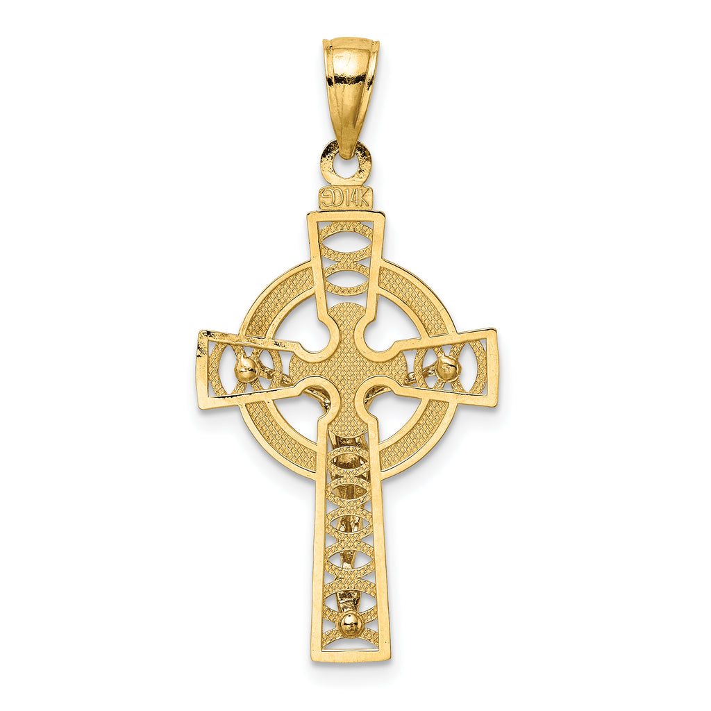 14k Two-tone Celtic Crucifix w/ Eternity Circle Charm