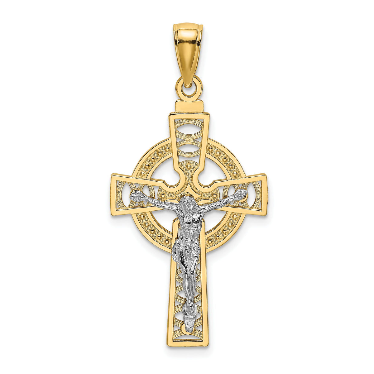 Celtic Crucifix Charm in 14K Two-Tone Gold with Eternity Circle, 34mm - Sophia Jewelers Main image