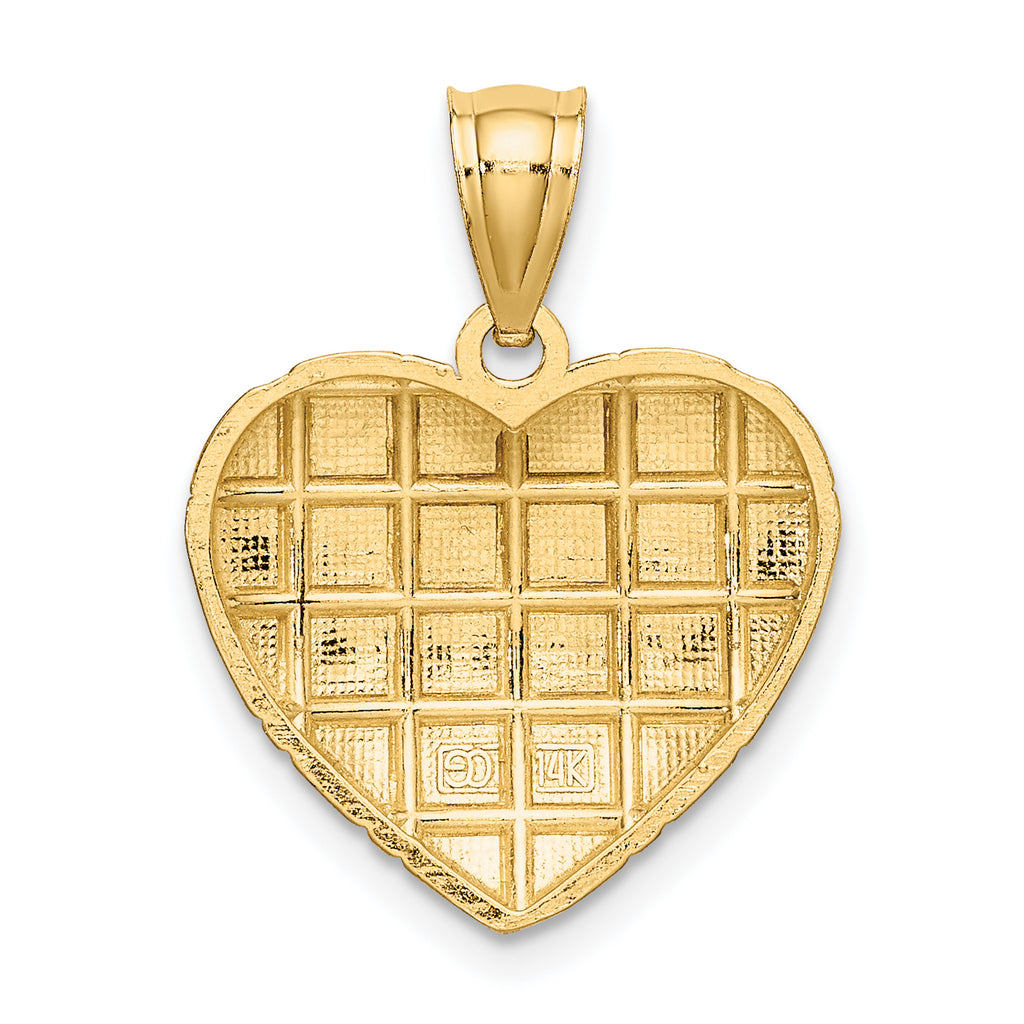 14k w/Rhodium Diamond-cut Heart Charm