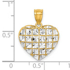 14k w/Rhodium Diamond-cut Heart Charm