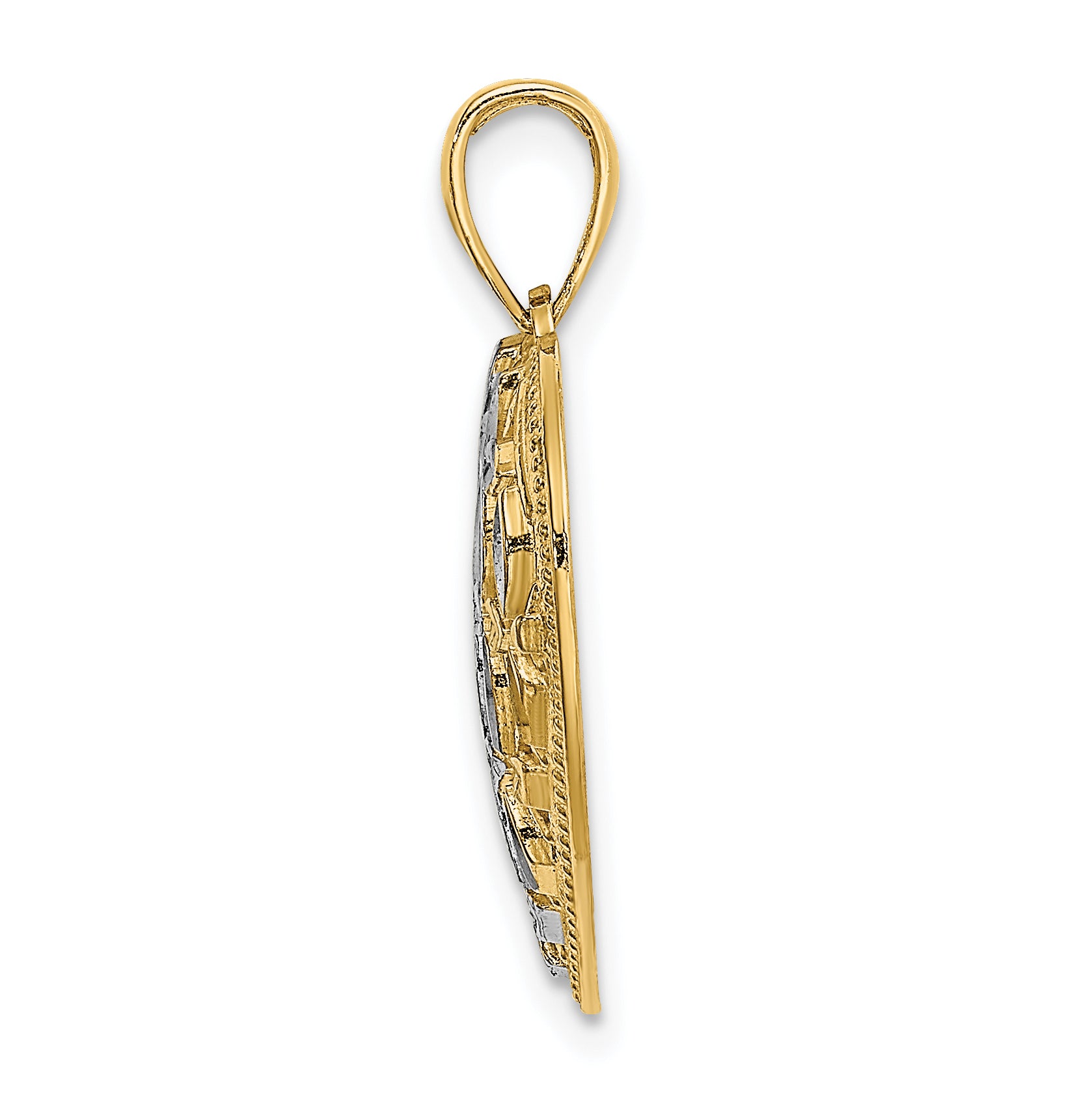 14k w/Rhodium Diamond-cut Leaves In Heart Charm Secondary image