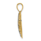 14k w/Rhodium Diamond-cut Leaves In Heart Charm