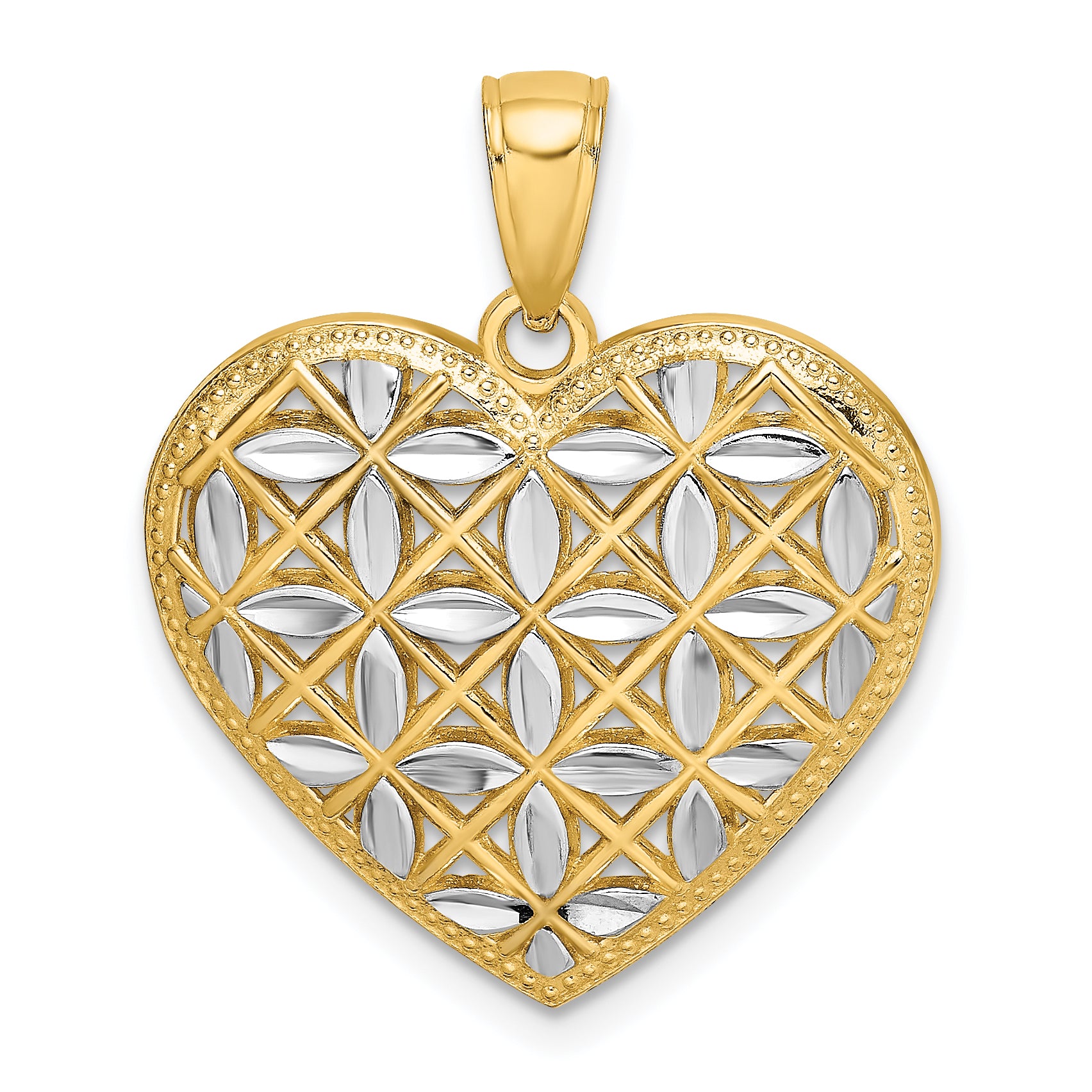 14k w/Rhodium Diamond-cut Leaves In Heart Charm Main image