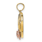 14k Two-tone White Rhodium Textured #1 Mom Heart Charm