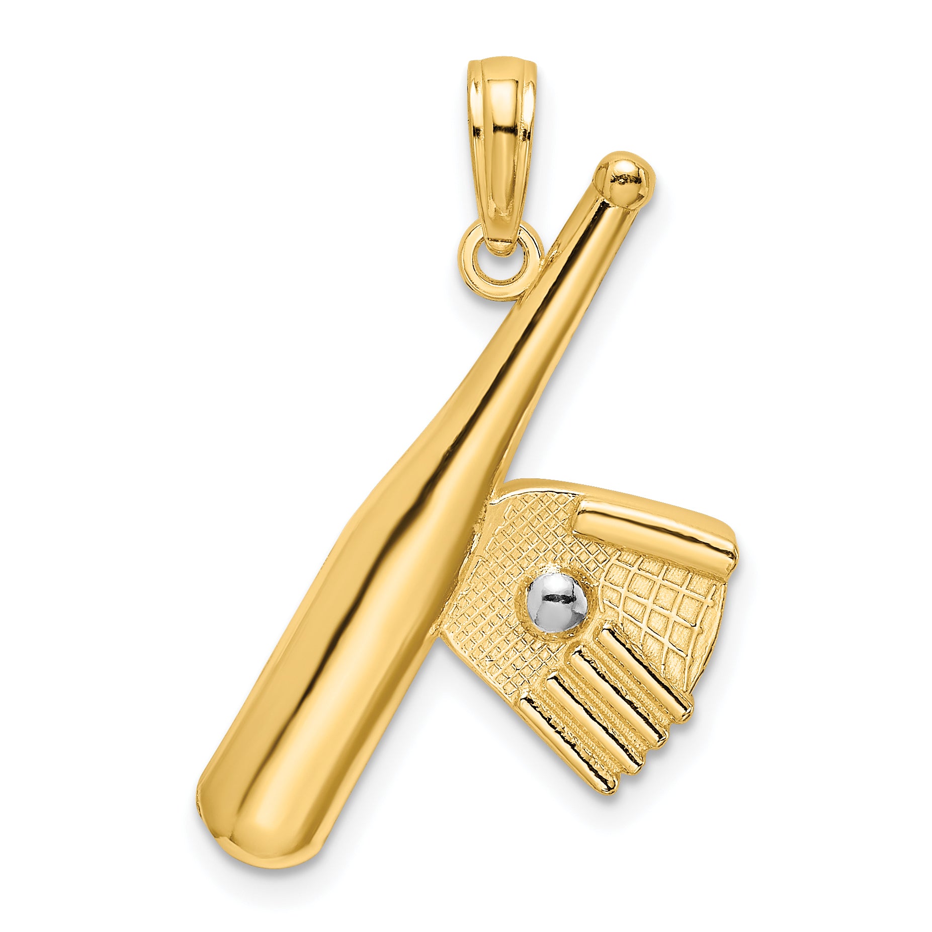 14K Baseball Bat With Rhodium Ball Charm Main image
