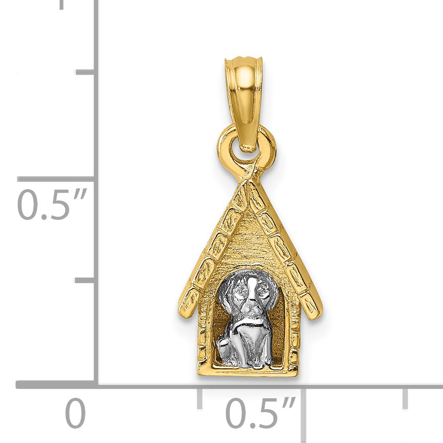 14k Two-tone 3-D Dog Inside Dog House Charm