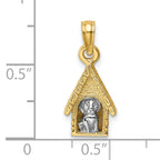 14k Two-tone 3-D Dog Inside Dog House Charm