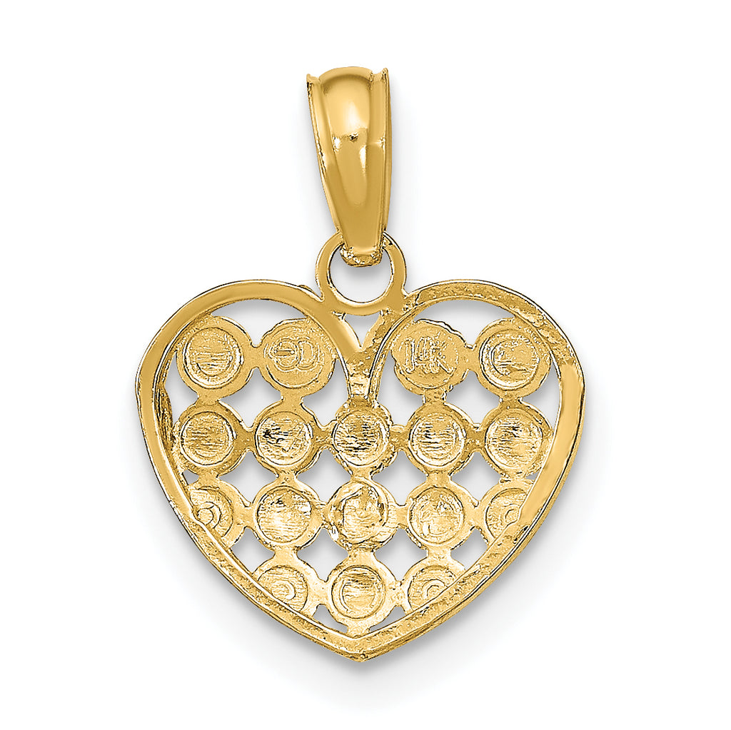 14k w/Rhodium Diamond-cut Heart Charm