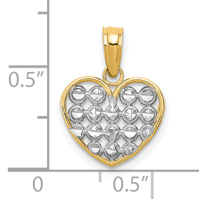 14k w/Rhodium Diamond-cut Heart Charm