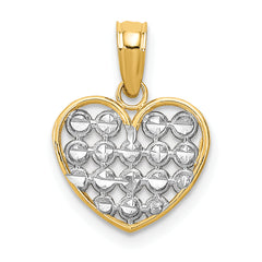 14k w/Rhodium Diamond-cut Heart Charm