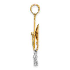 14k 3-D Graduation Cap w/ White Rhodium Moveable Tassle Charm