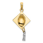 14k 3-D Graduation Cap w/ White Rhodium Moveable Tassle Charm