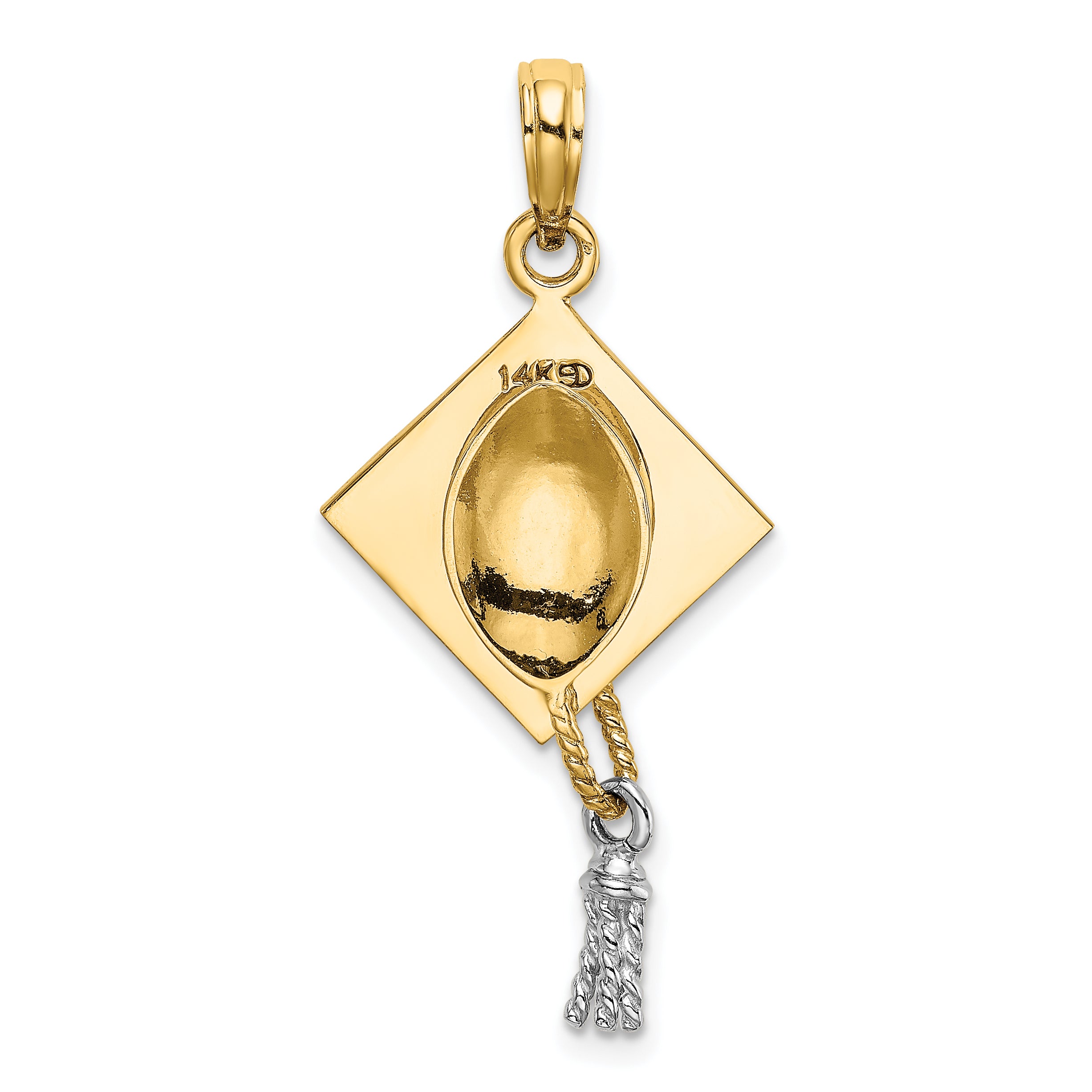 14k 3-D Graduation Cap w/ White Rhodium Moveable Tassle Charm