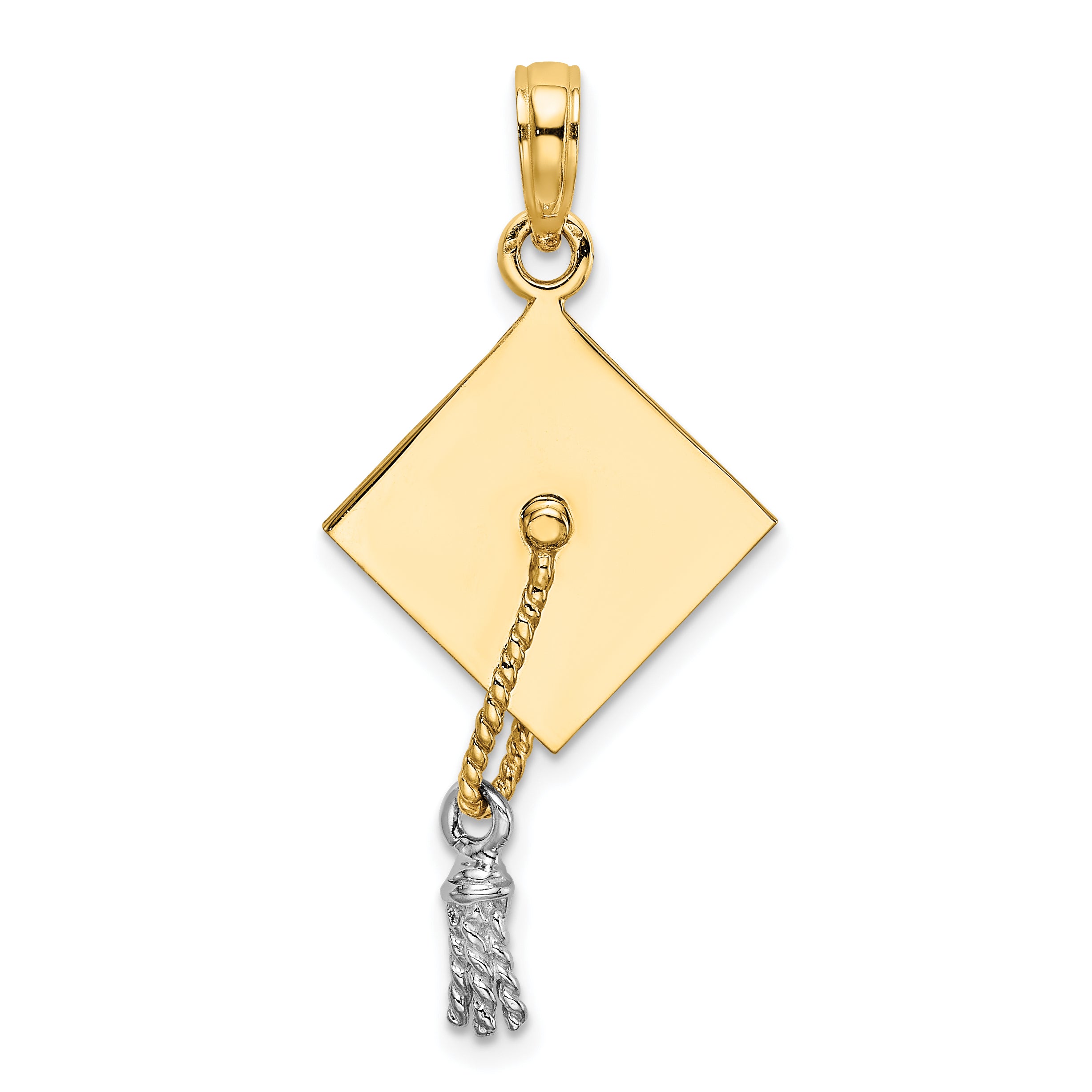 14k 3-D Graduation Cap w/ White Rhodium Moveable Tassle Charm Main image