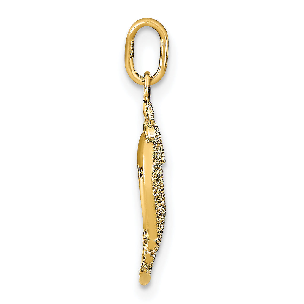 14k w/Rhodium Diamond-cut Textured Heart Charm