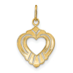 14k w/Rhodium Diamond-cut Textured Heart Charm