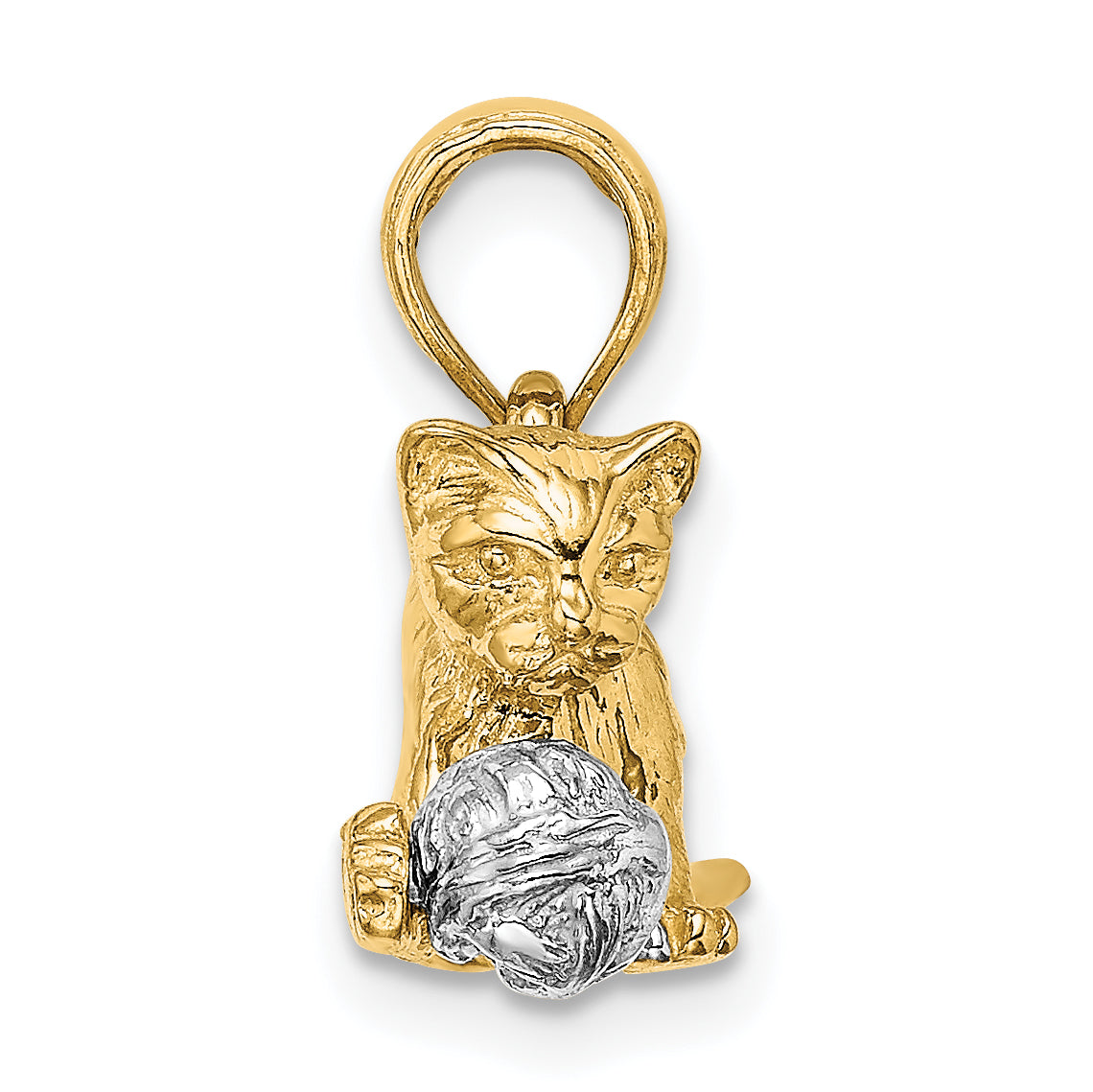 14k Two-Tone 3-D Cat Playing with Moveable Ball Charm Main image