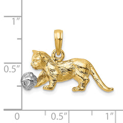 14k Two-Tone 3-D Cat Playing with Moveable Ball Charm