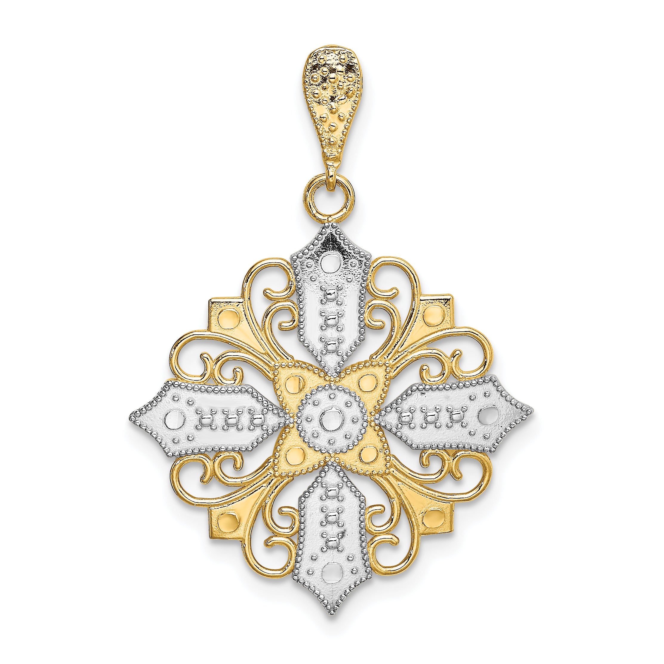 14k and White Rhodium Cut-out Cross Medallion Charm Main image