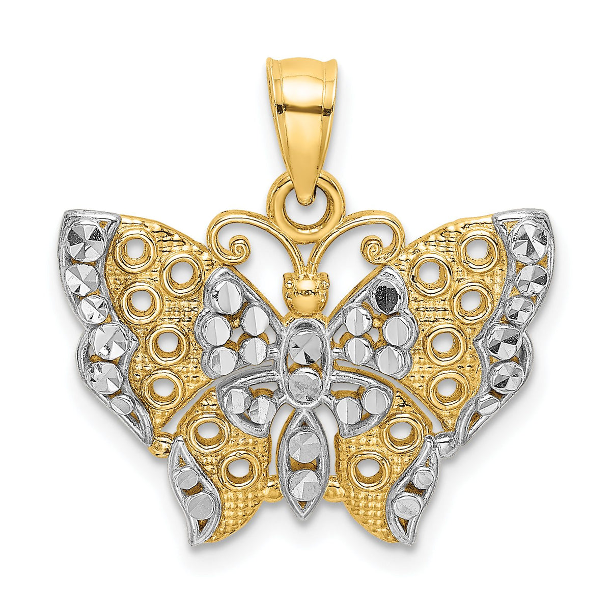 Cut-Out Wings Butterfly Pendant in 14K Two-Tone Gold, 20mm Diamond-Cut - Sophia Jewelers Main image