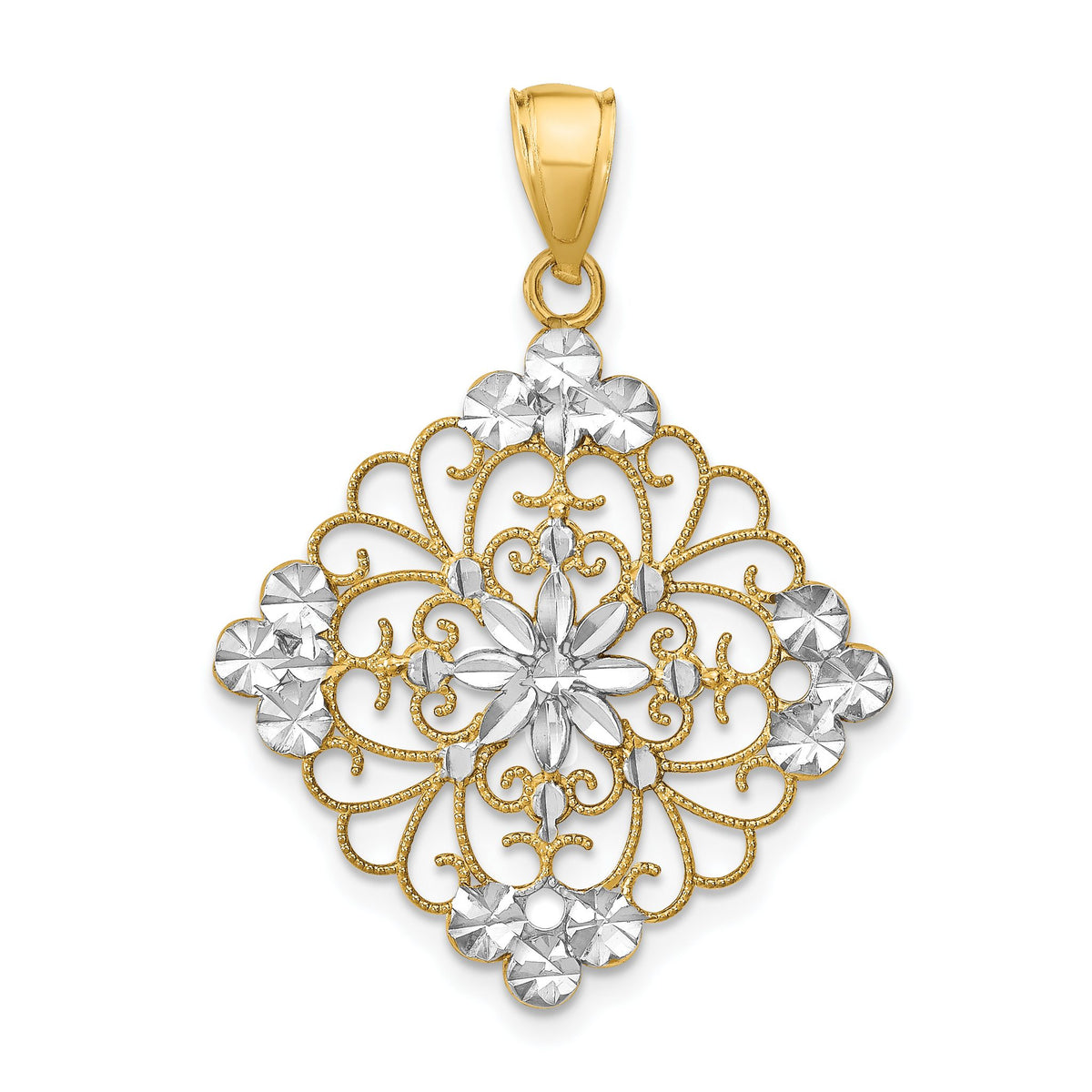 Filigree Medallion Charm in 14K Two-Tone Gold, 35mm Diamond-Cut - Sophia Jewelers Main image