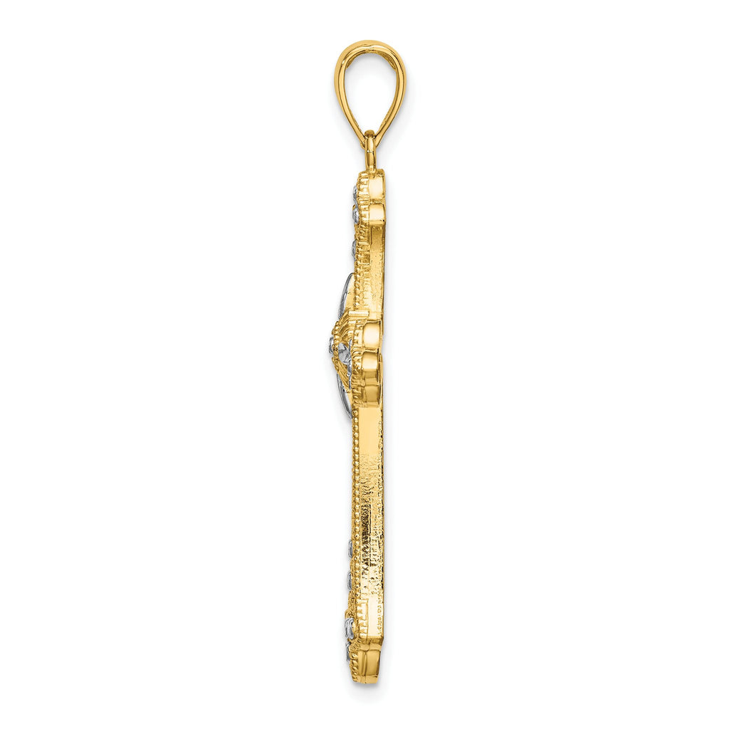Edge Cross Charm in 14K Yellow Gold, 34mm Diamond-Cut - Sophia Jewelers
