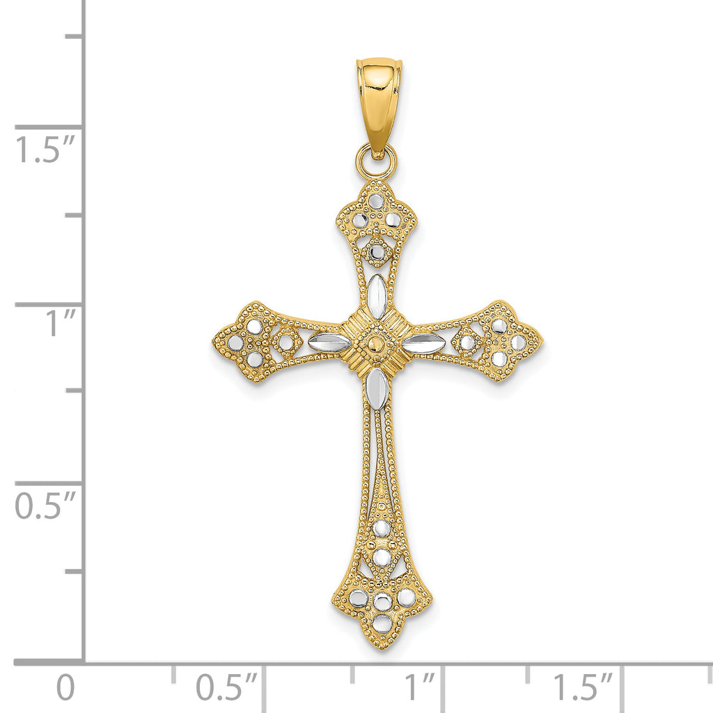 Edge Cross Charm in 14K Yellow Gold, 34mm Diamond-Cut - Sophia Jewelers