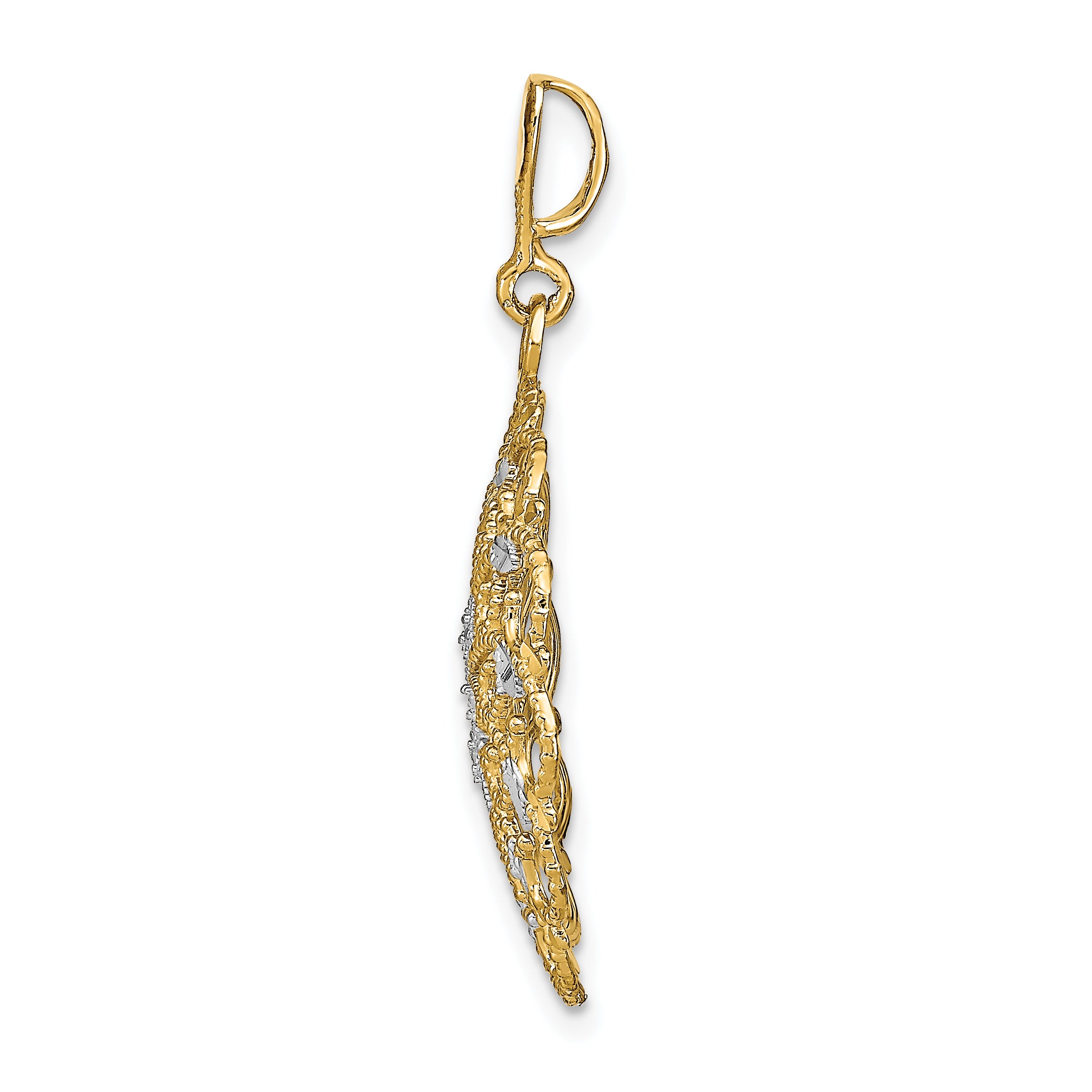 Scalloped Wave Charm in 14K Yellow Gold, 30mm Diamond-Cut Secondary image