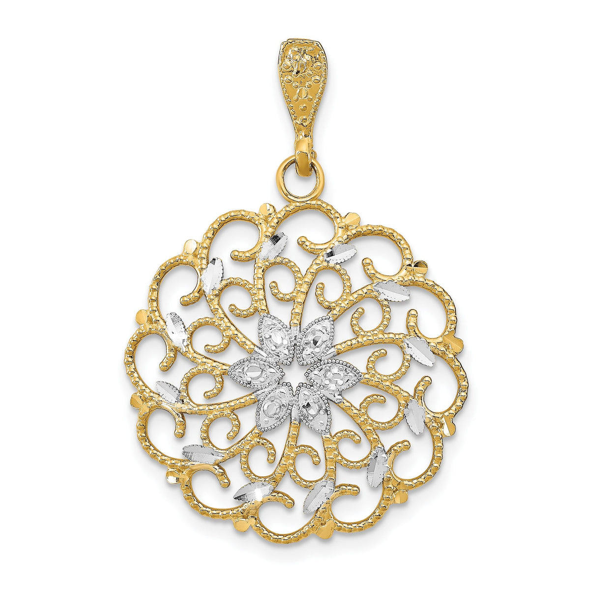 Scalloped Wave Charm in 14K Yellow Gold, 30mm Diamond-Cut - Sophia Jewelers Main image