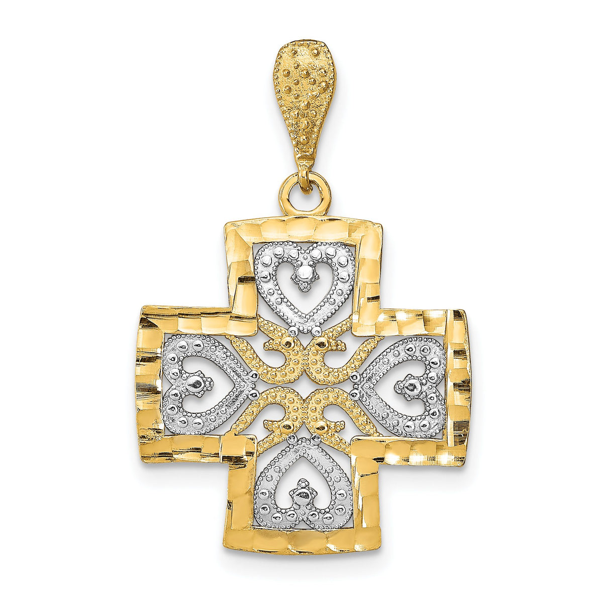 Maltese Cross Heart Charm in 14K Two-Tone Gold, 31mm Diamond-Cut - Sophia Jewelers Main image