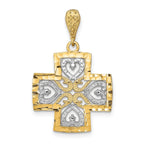 Maltese Cross Heart Charm in 14K Two-Tone Gold, 31mm Diamond-Cut - Sophia Jewelers