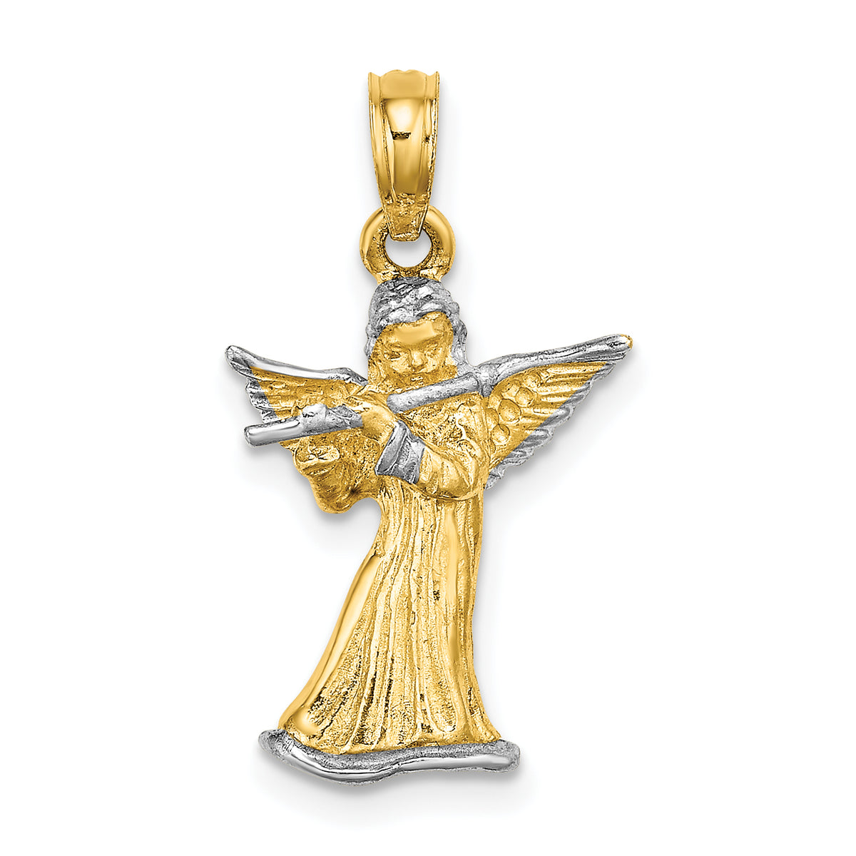 Angel Playing Flute Charm in 14K Two-Tone Gold, 19mm - Sophia Jewelers Main image