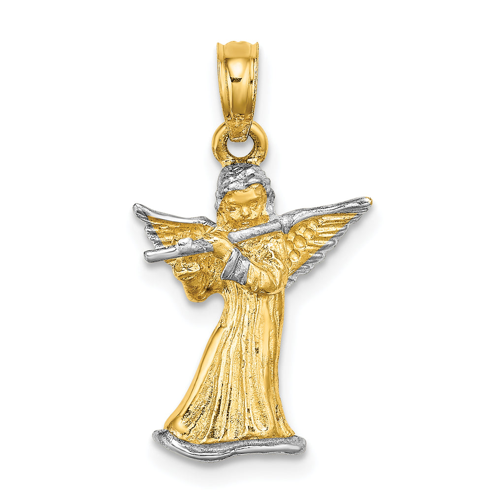 Angel Playing Flute Charm in 14K Two-Tone Gold, 19mm - Sophia Jewelers
