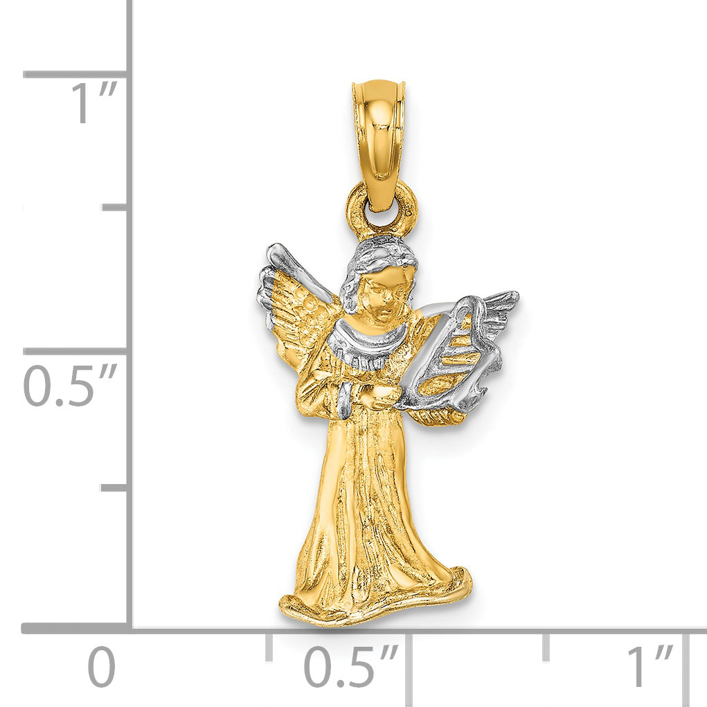 Angel Playing Harp Charm in 14K Yellow Gold, 23mm - Sophia Jewelers