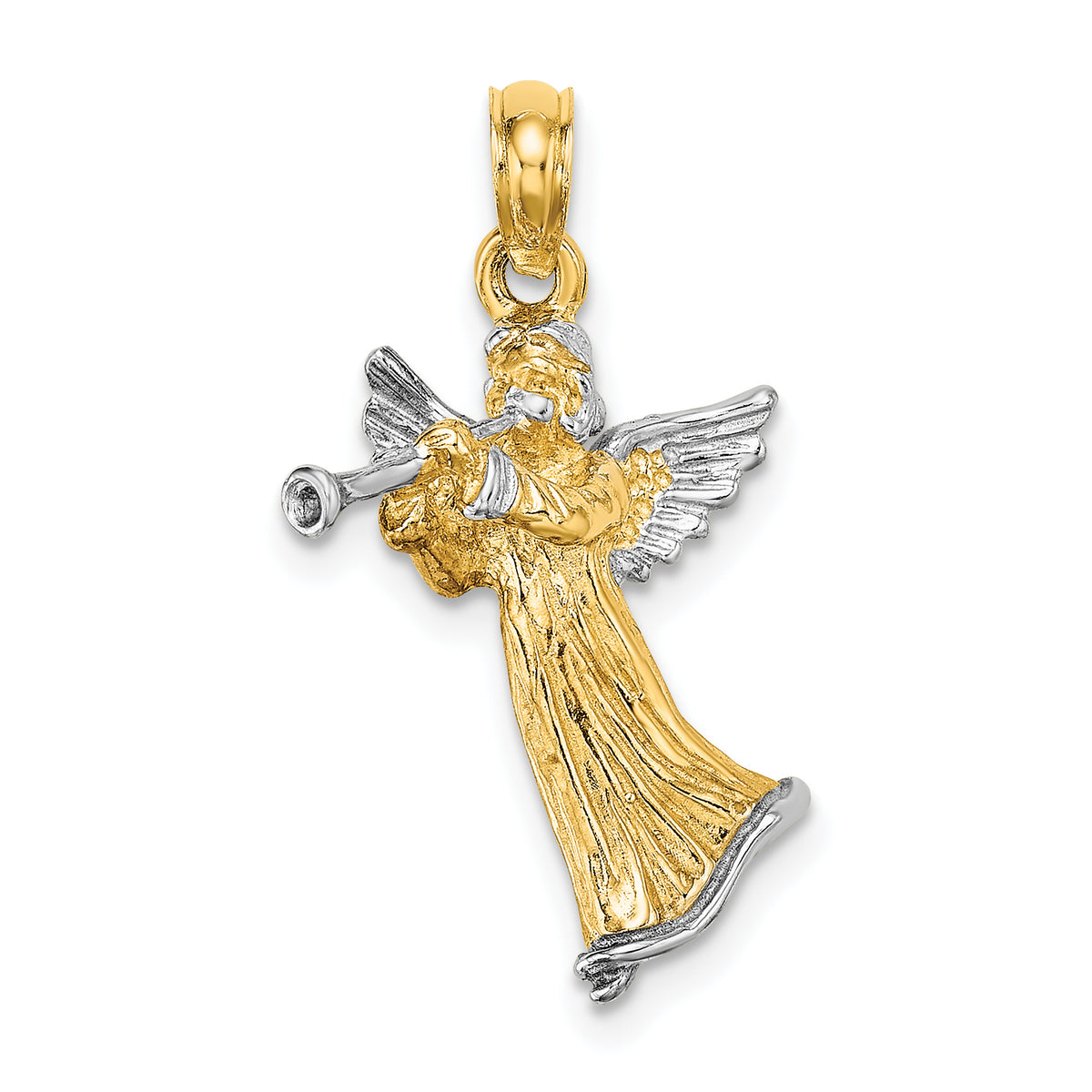 Angel Playing Trumpet Charm in 14K Yellow Gold, 13mm - Sophia Jewelers Main image