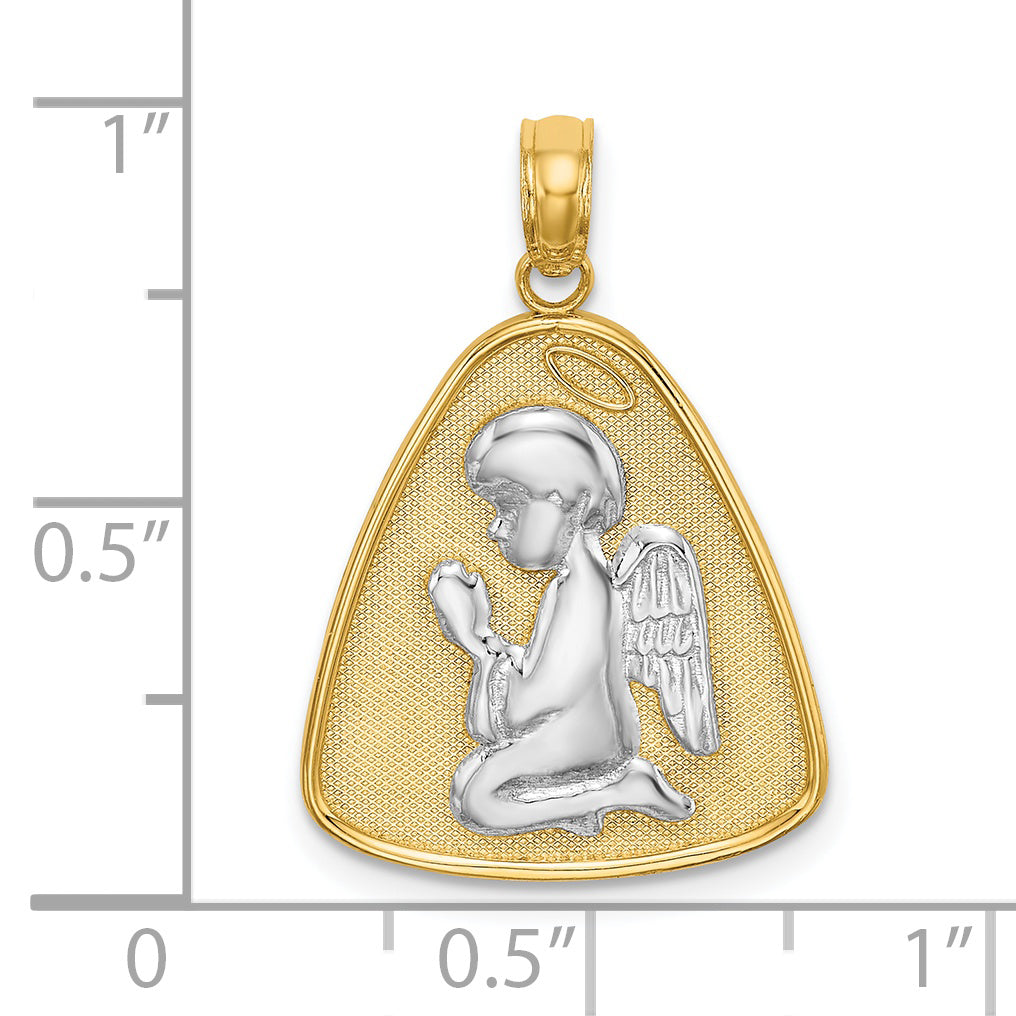 Angel Praying with Halo Pendant in 14K Two-Tone Gold, 26mm - Sophia Jewelers
