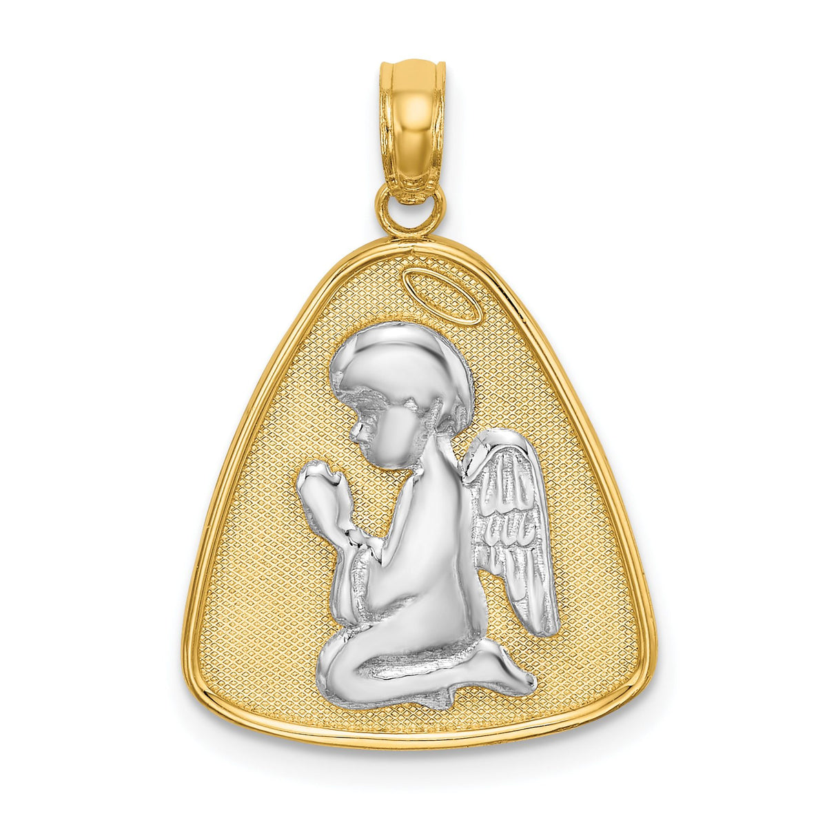 Angel Praying with Halo Pendant in 14K Two-Tone Gold, 26mm - Sophia Jewelers Main image
