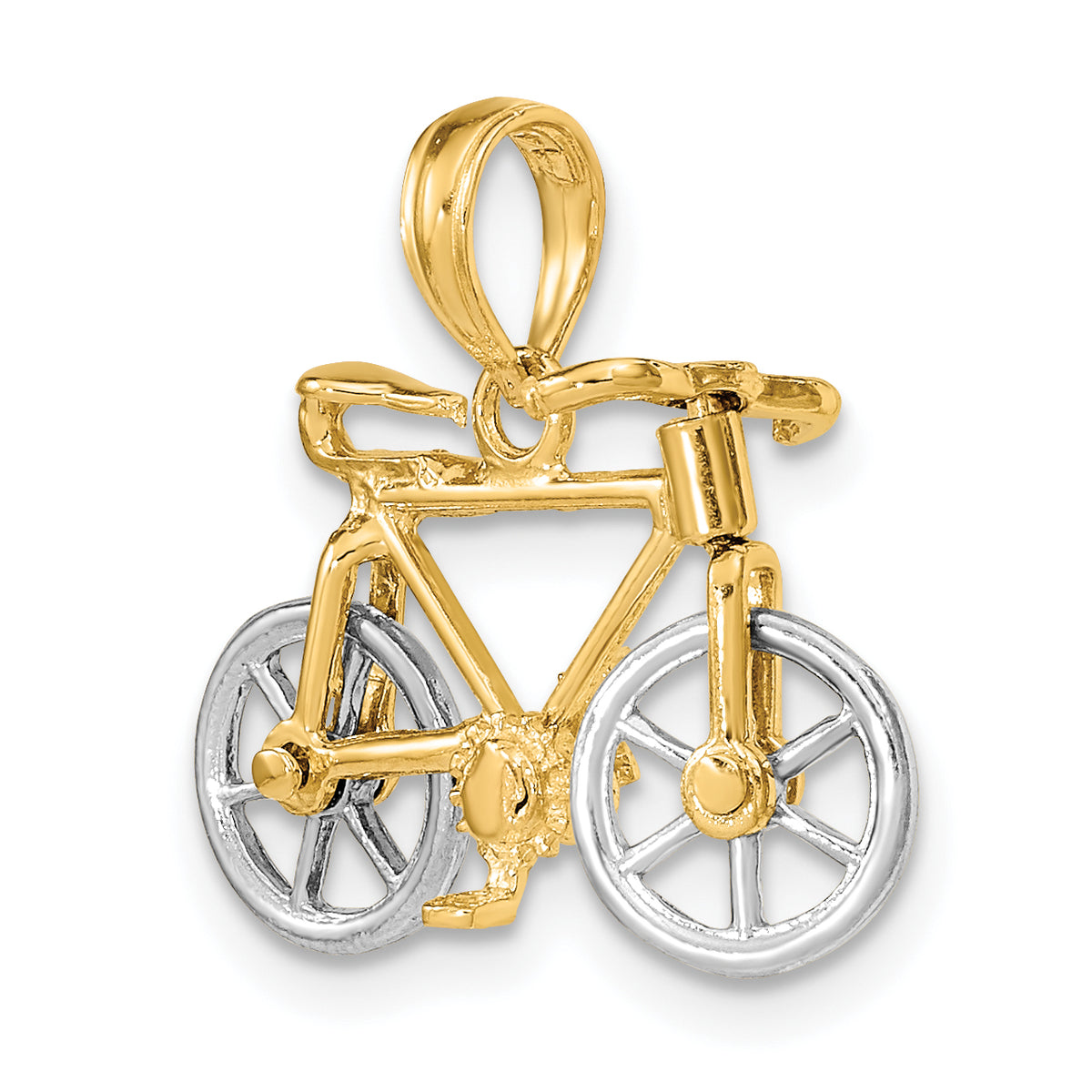 Bicycle Charm in 14K Two-Tone Gold with Moveable Tires, 13mm - Sophia Jewelers