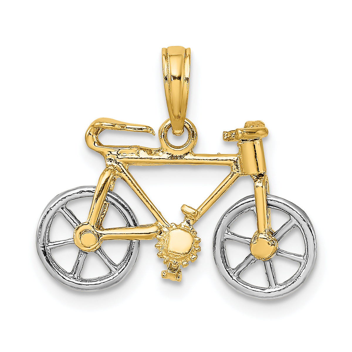 Bicycle Charm in 14K Two-Tone Gold with Moveable Tires, 13mm - Sophia Jewelers