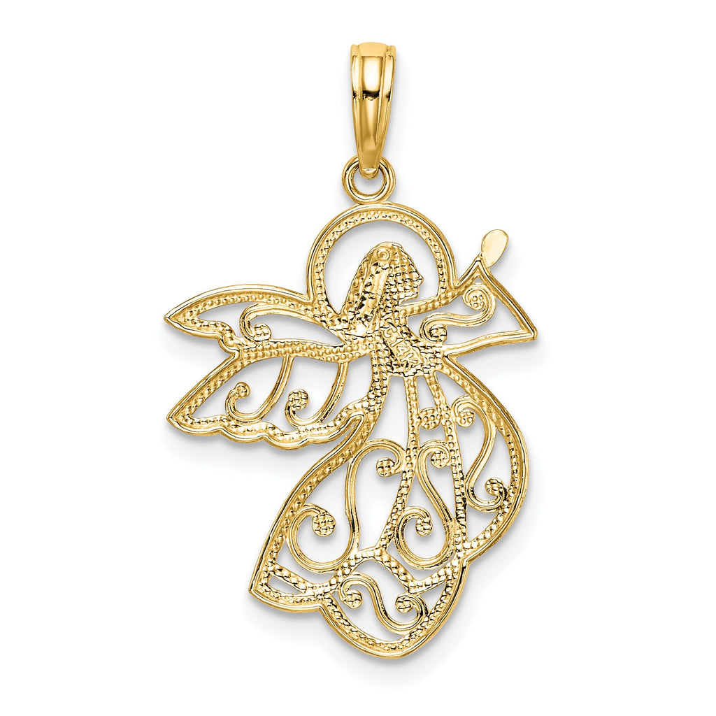 Filigree Flying Angel Charm in 14K Two-Tone Gold, 26mm - Sophia Jewelers